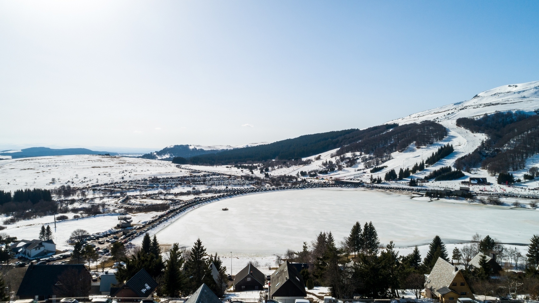 Magnificent view of Lac des Hermines from the balcony of Chalet Ma Cambuse in Super Besse