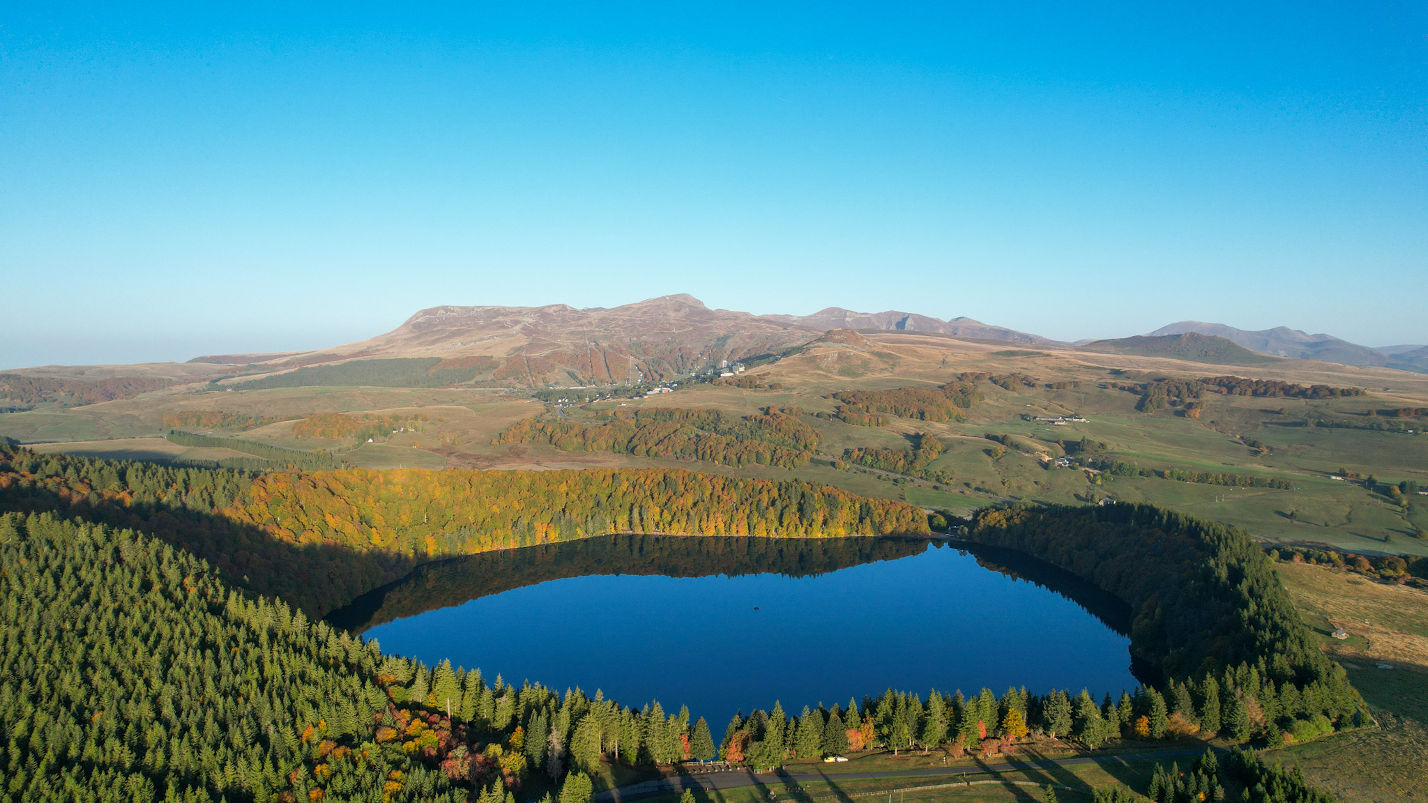 Pavin Lake: Aerial View of Autumn Colors