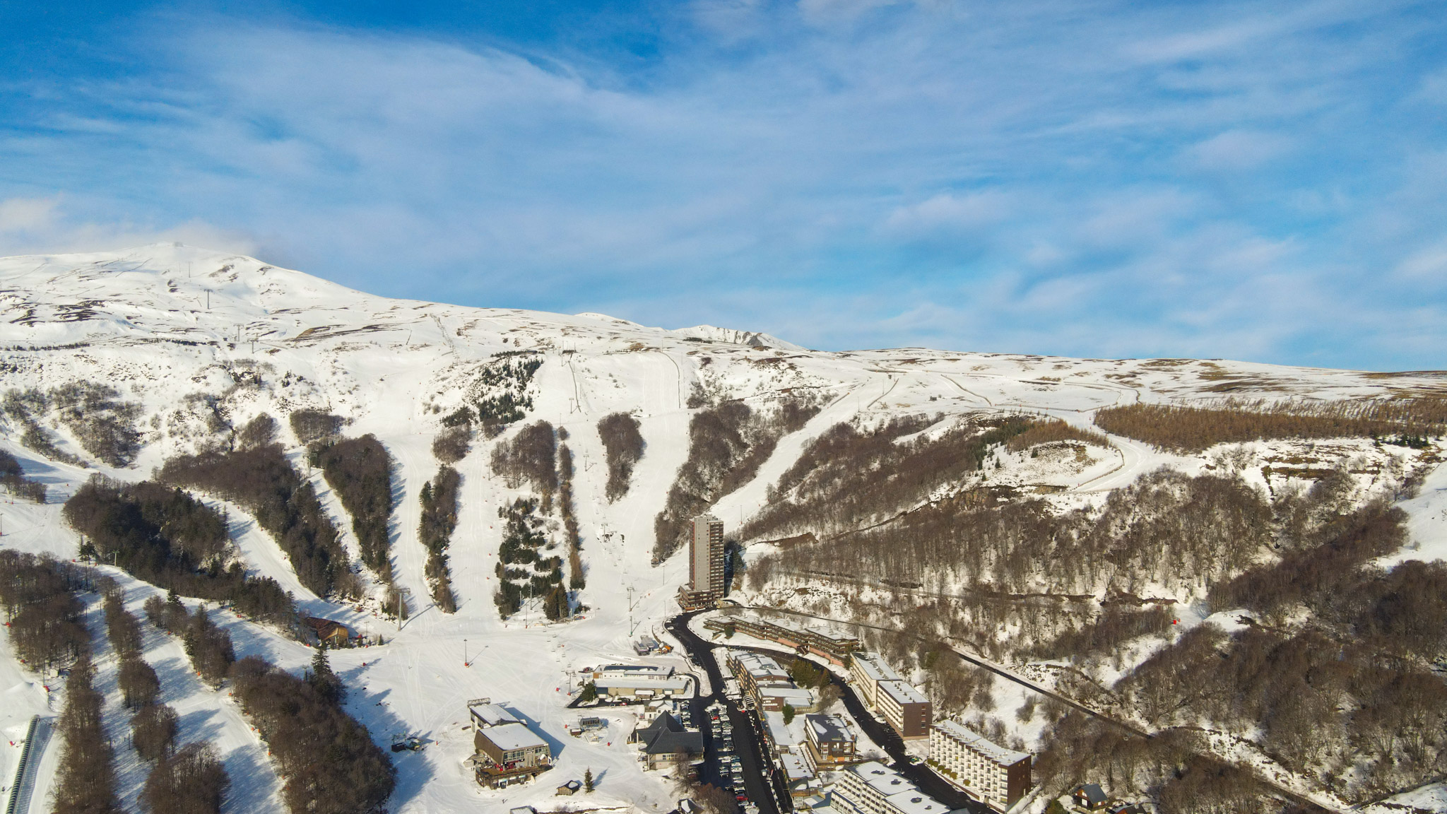 Super Besse Seen from the Sky: Perdrix Cable Car and City Center in Perspective