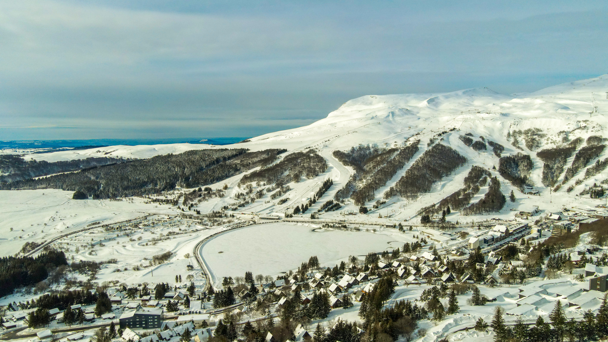 Lac des Hermines and Puy de Paillaret under the Snow: Magical Winter Landscape