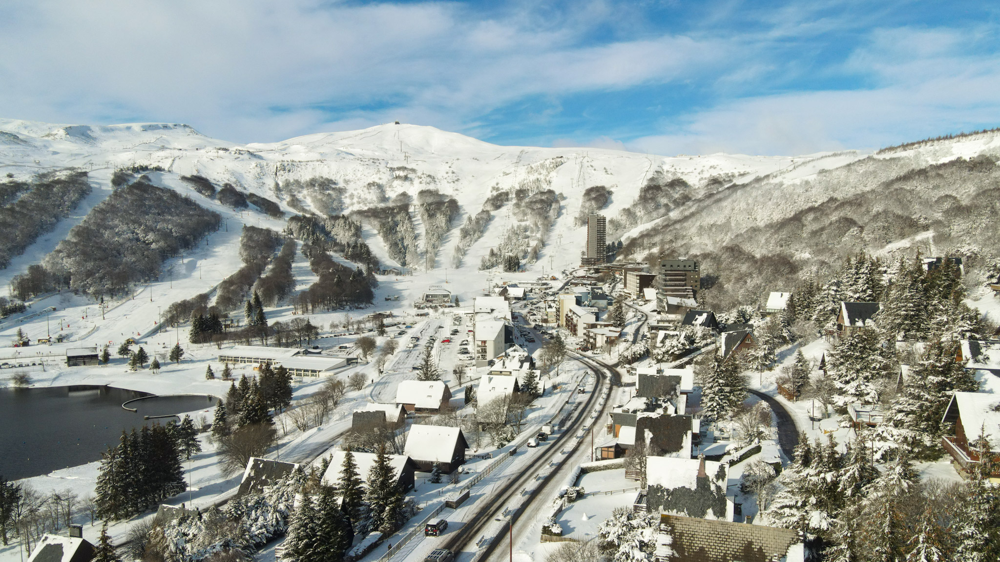 Super Besse - Snow-covered Avenue du Sancy, Exceptional Aerial View