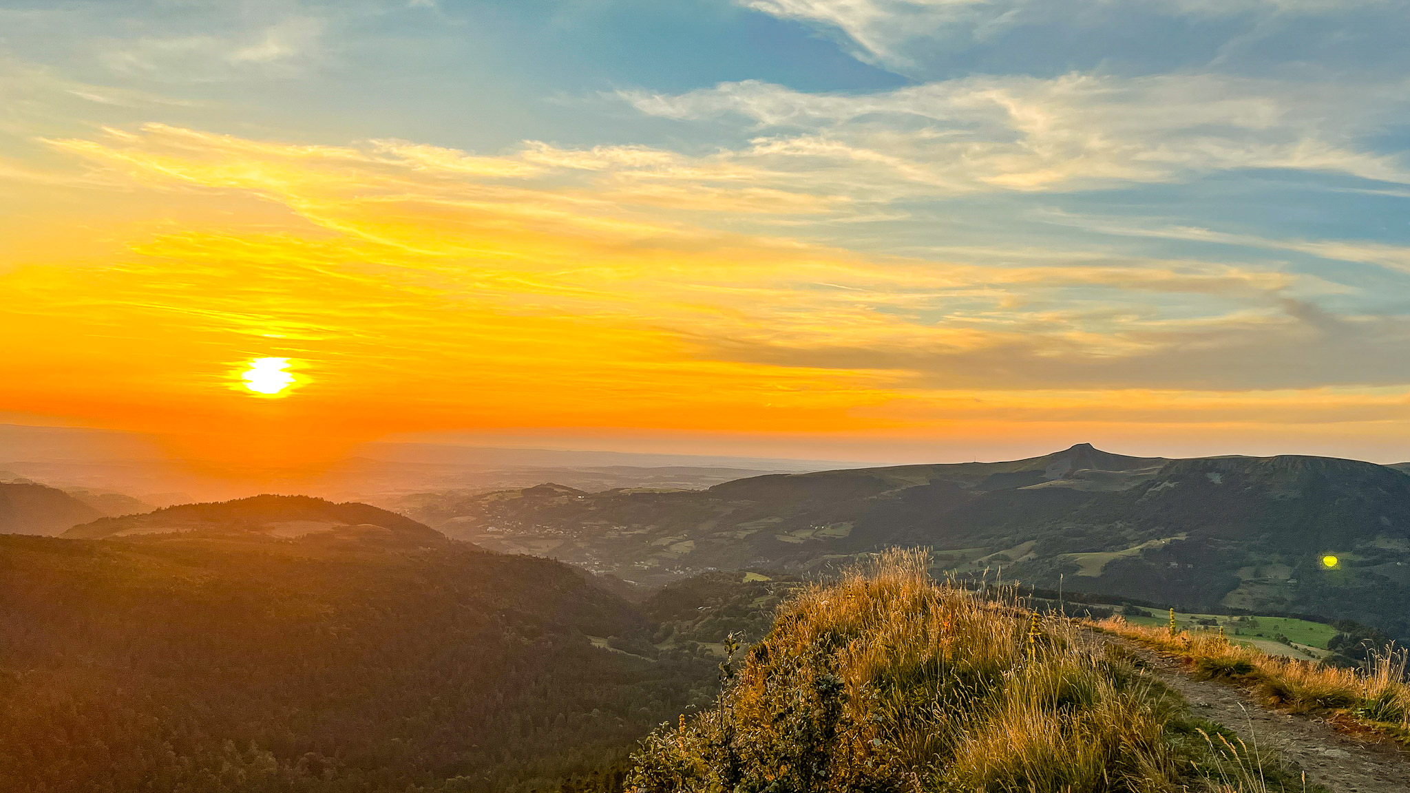 Magical sunset over the Banne d'Ordanche and the Dordogne Valley in the Massif du Sancy.