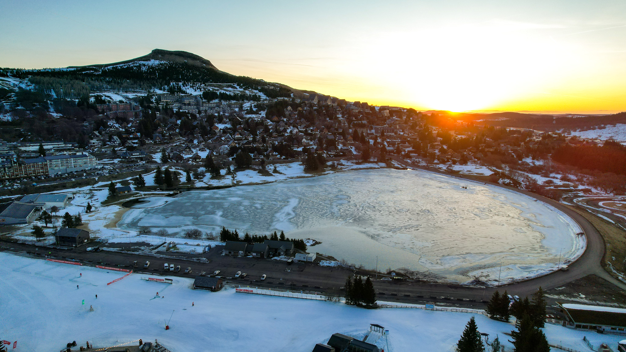 Super Besse: Magical Sunrise over the Puy de Chambourguet and the Chalet Village