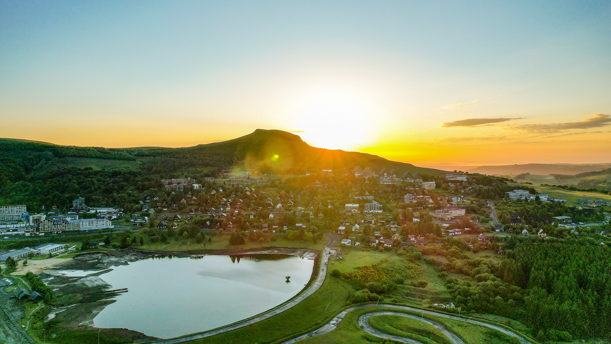 Sancy Massif: Super Besse, Lac des Hermines and Chalet Village at Sunrise