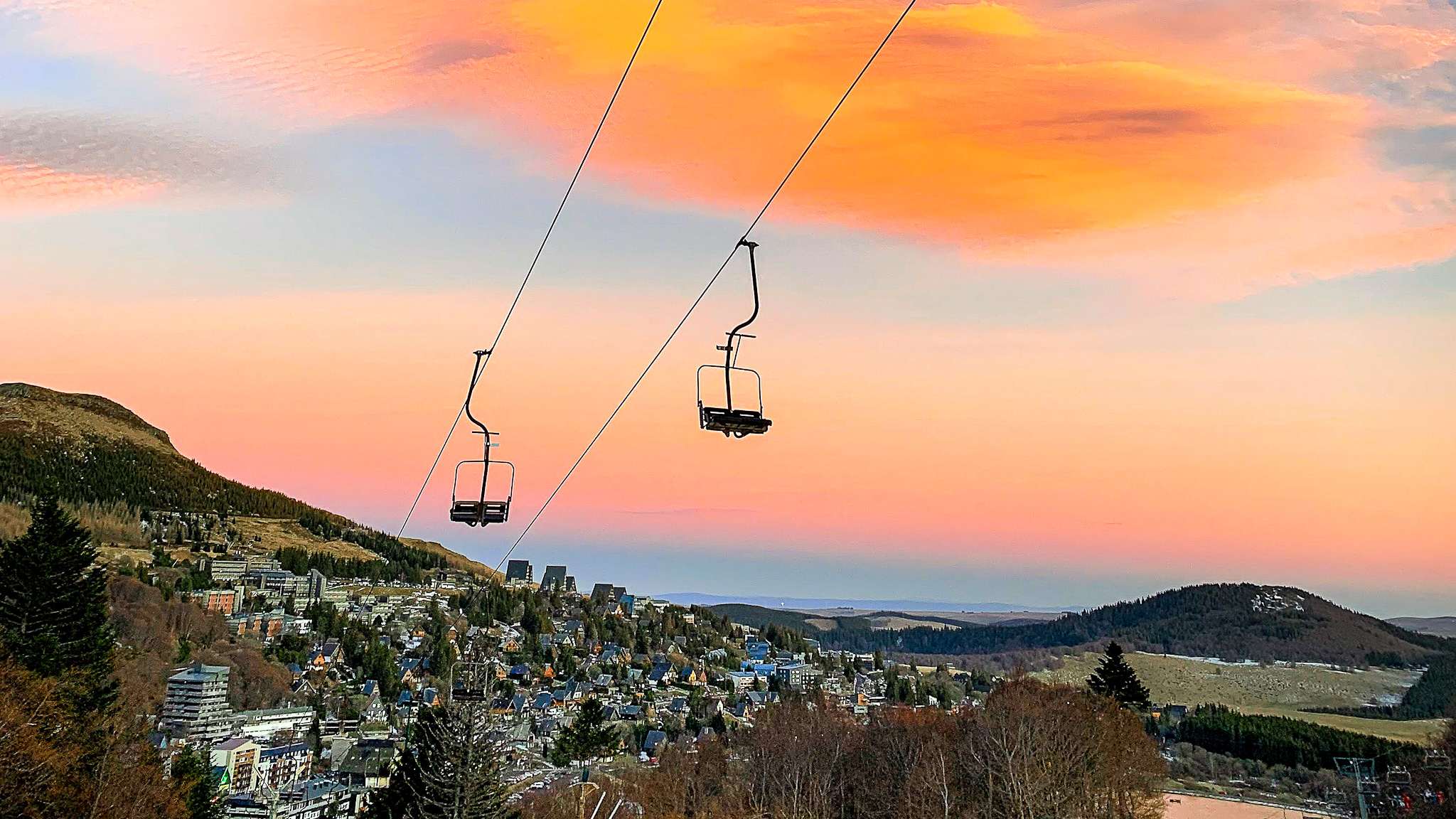 Auvergne, Super Besse at sunset in early spring