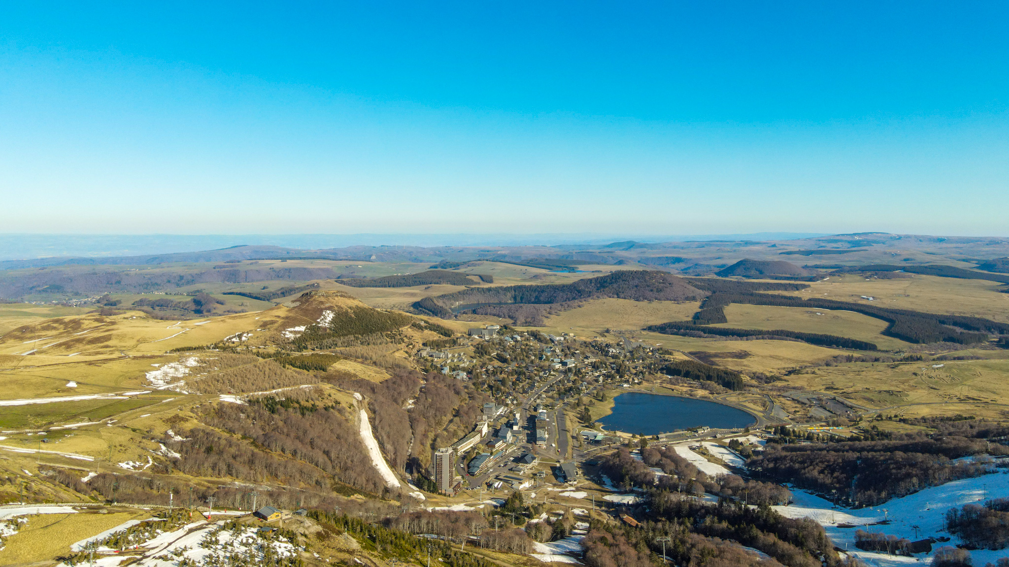 Super Besse, panorama of the resort of super Besse in spring