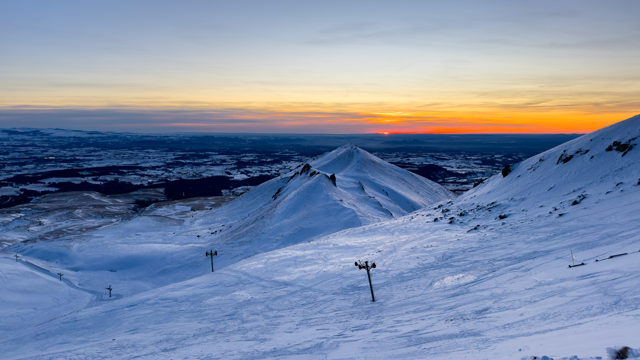 Flaming sunset over Puy Gros.